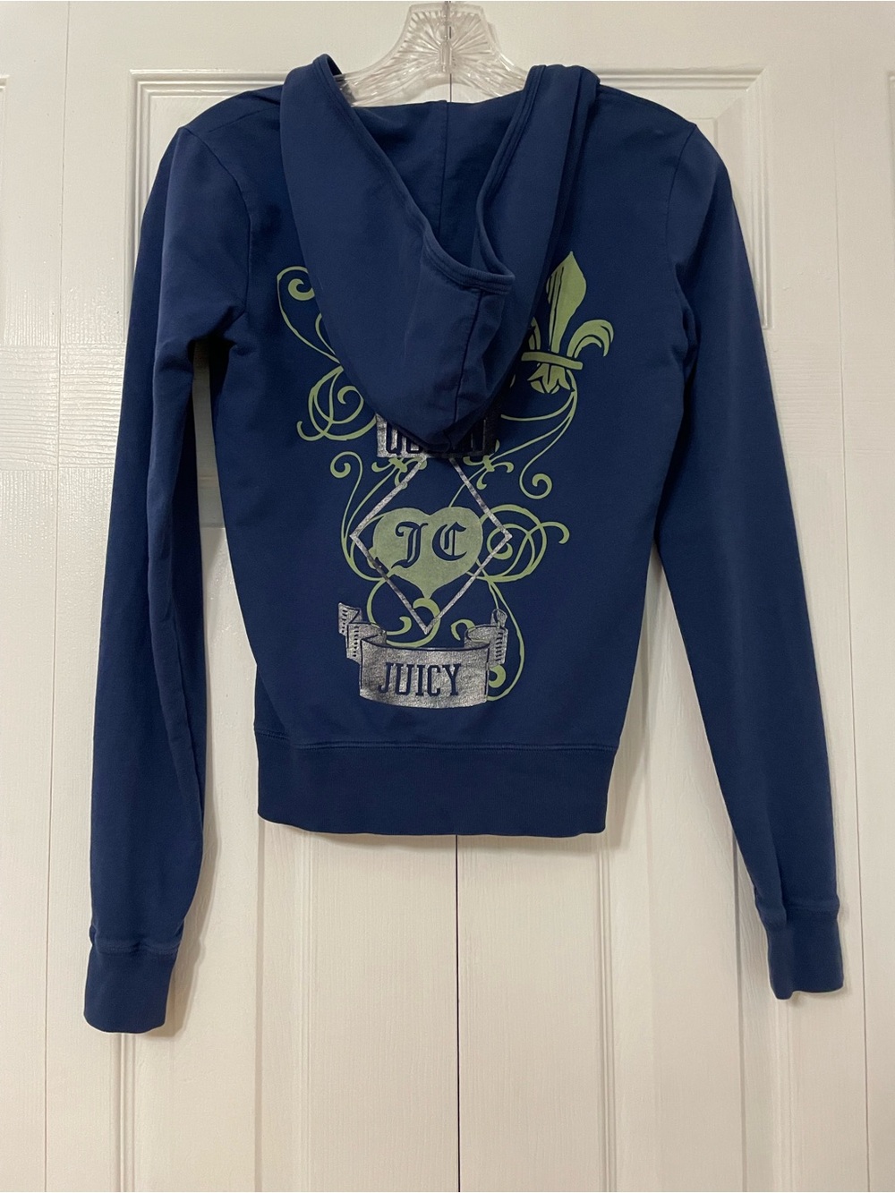 Juicy Couture Blue Zip Hoodie with Queen Back Graphic - Picture 3 of 6